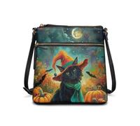 COEQINE Soft Leather Crossbody Purses For Women Large Tote Bag Witch Cat Pumpkin Night Bucket Bag Soft Leather Shoulder Bag Stylish Evening Accessory