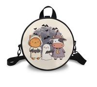 COEQINE Soft Leather Messenger Bag Design Cute Cat Ghost Pattern Small Backpack Girls Crossbody Bag Women Shoulder Handbags Adjustable Zipper Clutch Purse