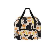 COEQINE Spacious Halloween Black Cat Pumpkin Sewing Machine Case Handbag with Pockets and Handles Eerie Storage Organizer