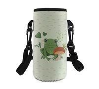 COEQINE Sport Neoprene Water Bottle Carrier Holder with Adjustable Shoulder Strap for Kids Adult Protect Your Containers from Damage Bag Case for Plastic Glass Bottles with Frog Pattern Green