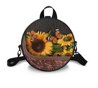 COEQINE Sunflower Butterfly School Tote Bag for Women College Brown Shoulder Handbag with Strap Pu Waterproof Sling Messenger Mini Backpack Purse for School