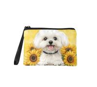 COEQINE Sunflower Coin Purse Cute White Dogs Print Wallet for Women Soft Small Coin Purse with Zipper Tote Handbag Soft Flannel Wallet with Wristlet Wallet for Birthday Gift