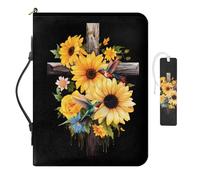 COEQINE Sunflower Crossbody Bible Cover Case for Women Leather Study Bible Book Covers with Handles, Leather Church Bag Zipper Pocket Bible Bag Journal Case with Bookmarks Set 10.6x7.5x2 Inch