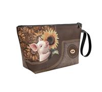 COEQINE Sunflower Pig Leather Makeup Bag Small Travel Toiletry Bag for Women Portable Cosmetic Bag Case Transparent Waterproof Cosmetic Organizer Storage Bag for Women Birthday Vacation