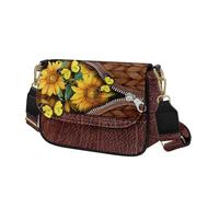COEQINE Sunflower Shoulder Bags for Women, Cute Hobo Tote Handbag Mini Clutch Purse with Zipper Closure Brown Purse with Floral Vintage Pattern Purses for Woman Travel