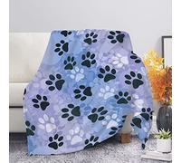 COEQINE Throw Blankets for Couch Boho with Purple Cute Paws Pattern Blanket Flannel Soft Cozy Lightweight Throws for Living Room