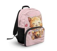 COEQINE Toddler Backpack for Girls 3-6 Lightweight Pink Bookbag for Kids Kawaii Cat Bookbag with Handles for Travel 15 Inch School Bag for Little Girl Pink Boba Back Pack for Student