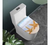 COEQINE Toilet Lid Cover 1 Pcs Home Blue Sea Sand Beach Starfish Lid Seat Cover for Women Men Dortable Soft Comfortable With Elastic Edges Fit Most Elongated Toilet Toilet Bowl Lids for Home