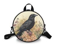COEQINE Tote Bag for Women Leather Crossbody Bag with Circular Shape Shulder Handbag with Top Handles Mini Backpack Purse fore Woman Travel Cute Raven Flower Satchel Travel Mini Bookbag