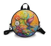 COEQINE Tote Bag for Women Work Travel Leather Hummingbird Flower Art Round Crossbody Bag Print Sling Messenger Handbag with Zipper Cute Messenger Bag Travel Clutch Mini Backpack Purse