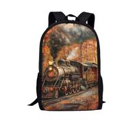 COEQINE Train Print Backpack for Teens Boys School Bag Set Boys for Middle High School Large Capacity Bookbag Daypack With Handles
