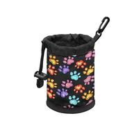 COEQINE Training Treat Pouch Drawstring Clip Dog Treat Container Airtight Cute Paw Print Pet Feed Snack Reward Drawstring Backpack for Walking