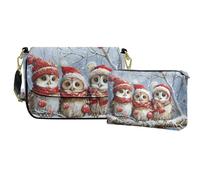 COEQINE Travel Crossbody Bags For Women Anti Theft Small Purse and Handles Set 2 Pcs Cute Owl Christmas Purses for Womens Tote Handbag with Zipper Makeup Bags for Women Leather Cell Phone Purse