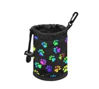 COEQINE Treat Pouches For Pet Training Black Cute Dog Paw Print Dog Treat Container with Drawstring Holder to Avoid Spilling for Walking