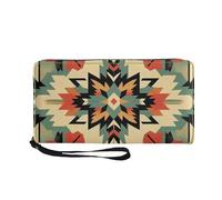 COEQINE Tribal Wallet for Men Leather Cell Phone Purse Zipper Pouch PU Coin Pouch with Handles Long Stylish Cash Holder with Credit Card Holder