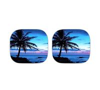 COEQINE Tropical Paradise Ocean Beach Scene with Palm Trees Print Front Car Sunshade Windshield Shade,Folding Car Windshield Sunshade Side Window Sunshade Heat and Sun Prevention Visor,2-Piece