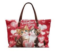 COEQINE Valentine Cat Purses for Womens Leather Tote Bag Soft Handbags Vintage Shoulder Purses Fashion Top Handle Bag Large Capacity Women's Handbags