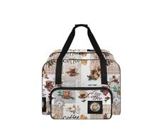 COEQINE Vintage Coffee Sewing Machine Bag with Pockets and Handles Cafe Style Travel Organizer for Morning Craft Rituals Travel Sew Kit for Adults Large Holiday Bag