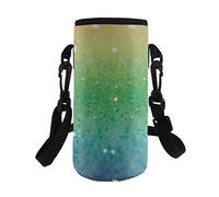COEQINE Water Bottle Carrier Bag Case with Adjustable Shoulder Strap,Insulated Neoprene Water Bottle Holder for Men Women Kids Hiking School Walking,Print Green Blue