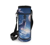 COEQINE Wild Wolf Water Bottle Carrier for Boys Cool Moon Flower Water Bottle Holder with Strap Travel Phone Sling Bag for School Lighetweight Water Bottler Bag for Gym Sport