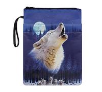 COEQINE Wolf Book Sleeve, Boys Book Covers for Paperback, 11"x 8.5" Protection Book Sleeve with Zipper Front Pocket