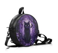 COEQINE Women Round Crossbody Purse Messenger Bags with Cat Pattern Black Zipper PU Leather Handbags Tote Adjustable Shoulder Bag,Gothic Style