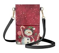 COEQINE Womens Bags Crossbody Small Cell Phone Cross Body Bag with Clear Window Wallet Leather Purse Shoulder Bag Lightweight Satchel Travel Mini Bag for Women Christmas Snowman Candy Cane Print