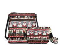 COEQINE Womens Black Leather Handbags And Purses Hobo Christmas Storage Totes Purse and Handbag Sling Phone Bag with Guitar Strap Santa Snowman Printed Stachel Multipurpose Daypacks 2 Pcs