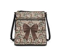 COEQINE Women's Camo Bow Print Leather Crossbody Bag with Removable Strap