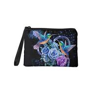 COEQINE Womens Coin Purse Wallet Zip Around Makeup Cosmetic Bag Small Case Outdoor Handbag Long Style Capacity Money Clips Print Blue Floral Bird