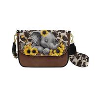 COEQINE Women's Crossbody Handbags With Pocket Elephant Sunflower Shoulder Sling Handbag with Strap Cell Phone Purse with Compartments Guitar Strap Credit Card Wallet