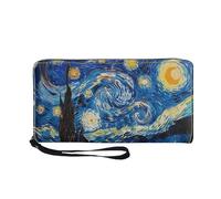 COEQINE Women's Designer Wallets with Chain Art Blue Starry Night Leather Elegant Long Slim Card Holder Case Minimalist Coin Purse Thin Cellphone Handbag with Handles