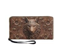 COEQINE Women's Large Capacity Wallet Cool Wolf Flower Purse for Womens Leather Purses Handbags Satchel Wallet Sets Work Tote Bags,Brown