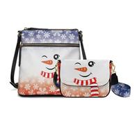 COEQINE Womens Leather Purses And Handbags Medium Size Wink Snowman Multi Print Small Crossbody Bag for Women Cell Phone Purse Fun Costumes Decorated Large Christmas Tote Bags 2 pcs