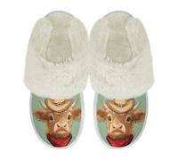 COEQINE Womens Slippers Size 10 UK,Highland Cow Green House Shoes Women Fluffy House Slipper Soft Comfy Faux Memory Foam Indoor Bedroom Shoes for Winter