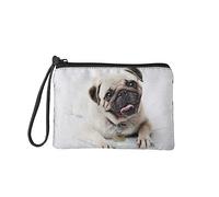 COEQINE Women's Small Coin Purse Cute Pug Print Bag Mini Pouch Fashion Wallet Tote Handbag with Zipper,White