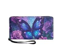 COEQINE Women's Wallet Elephant Purple Butterfly Print Leather Cellphone Case Cover with Handles Fashion Designs Card Slots Protective Phone Case for Travel