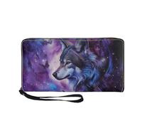 COEQINE Women's Wallet Wolf Butterfly Print Business Card Holder Zipper Pouch Cellphone Case with Coin Pocket Galaxy Moenybag for Travel Birthday Gifts