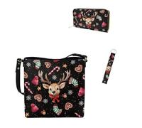 COEQINE Work Tote Bags for Women Leather,3 Pcs Leather Large Crossbody Case with Multi Card Wallet Case Waterproof Leather Cover Easy to Clean,Christmas Elf and Candy Cone Keys with Keyring for Women