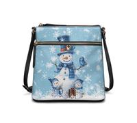 COEQINE Xmas Tote Bag Snowman Winter Blue Leather Crossbody Purses For Women Large Bucket Handbag Bag Leather Shoulder Bag Festive Christmas Gift Winter Fashion