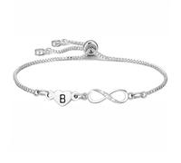 COEROW Alphabet Heart Bracelet infinite Pendant Silver Color Women Gift Initial Letters for Girls Birthday Christmas Anniversary Graduation Infinite Shiny Crystal Bracelets Gift (B)