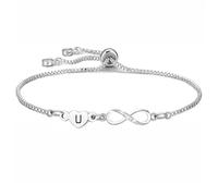 COEROW Alphabet Heart Bracelet infinite Pendant Silver Color Women Gift Initial Letters for Girls Birthday Christmas Anniversary Graduation Infinite Shiny Crystal Bracelets Gift (U)
