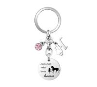 COEROW Horse Key Rings Initial Letters Pendant Just A Girls Who Loves Horse Horse Key Chains for Women Girls Granddaughter (H)