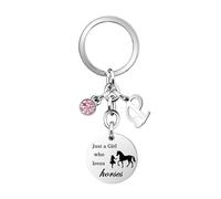 COEROW Horse Key Rings Initial Letters Pendant Just A Girls Who Loves Horse Horse Key Chains for Women Girls Granddaughter (P)