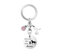 COEROW Horse Key Rings Initial Letters Pendant Just A Girls Who Loves Horse Horse Key Chains for Women Girls Granddaughter (A)