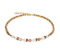 Coeur De Lion GeoCUBE Fusion Summer Sunset Gold Tone Necklace 0.6cm, 42cm + 6cm