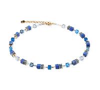 Coeur De Lion GeoCUBE Iconic Precious Blue Gold Tone Necklace 0.6cm, 42cm + 6cm