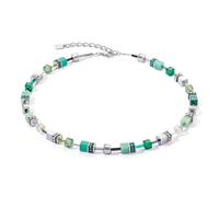 Coeur De Lion Geocube Iconic Silver & Green Necklace 0.6cm, 42cm + 6cm