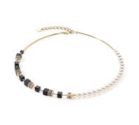 Coeur De Lion Gold Pearl and Onyx GeoCube Necklace - Silver