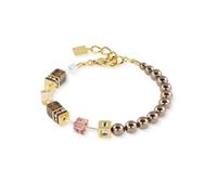 Coeur De Lion GeoCUBE Precious Fusion Pearls Mocha Mousse Gold Tone Bracelet 0.6cm, 18cm + 3cm